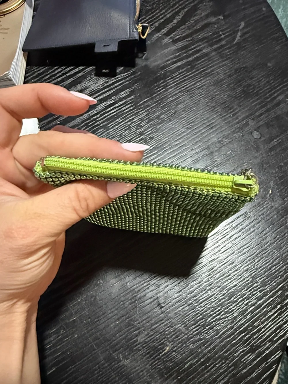 Whiting & Davis Lime Green Rhinestone Zip Pouch - Picture 3 of 7